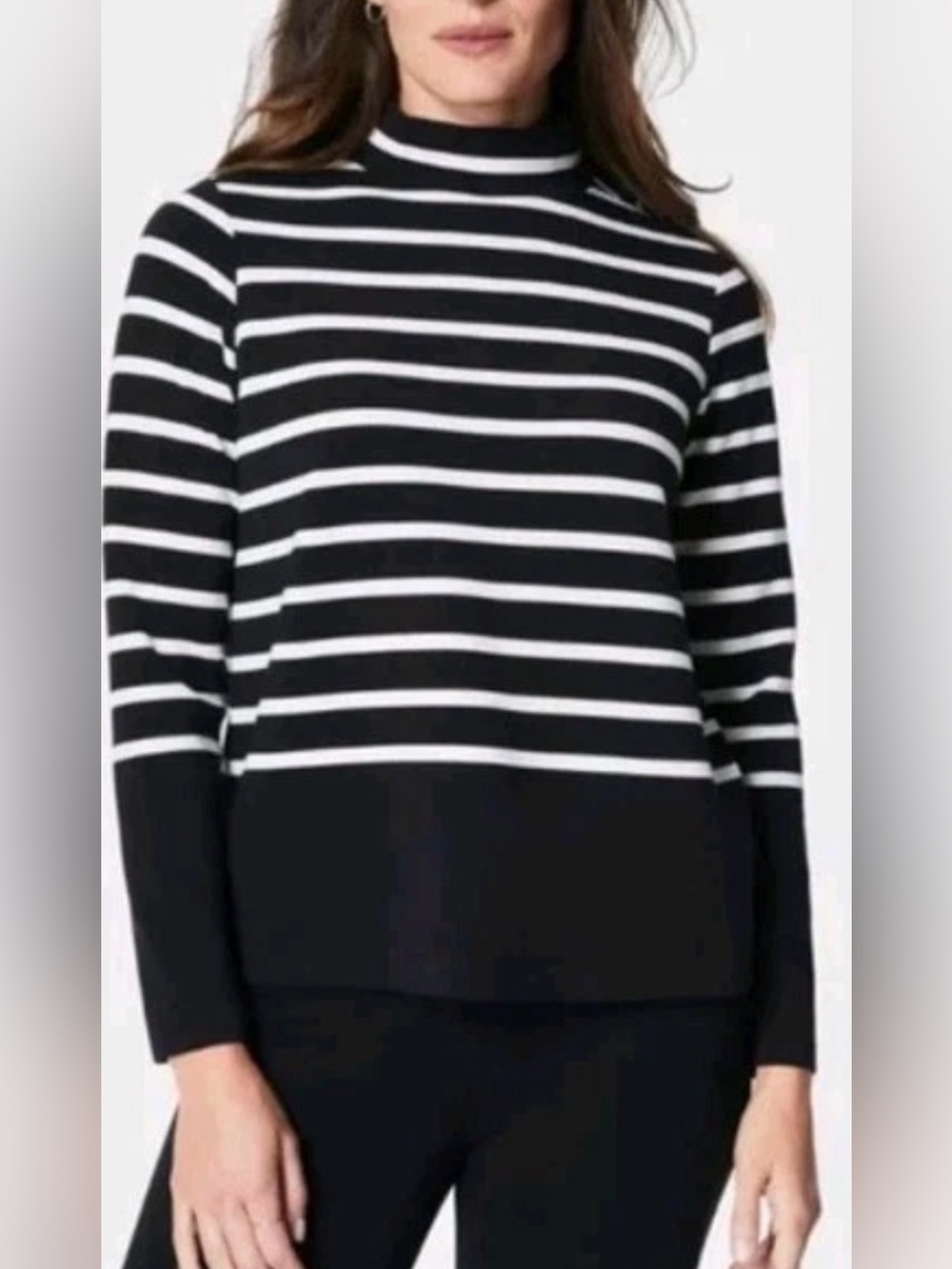 SPANX Air Essentials Black and White Striped Cowl-Neck Pullover. Small